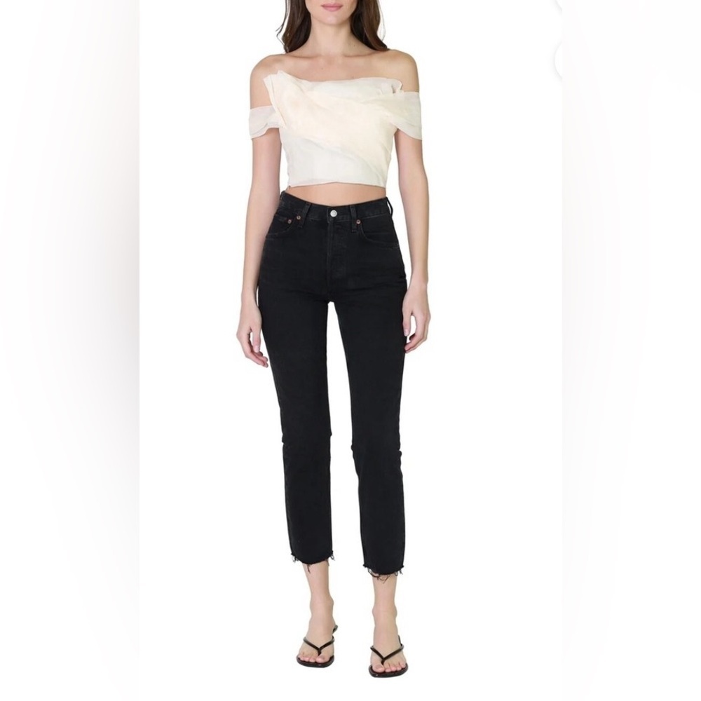 Agolde Size 24 Black Riley High Rise Crop Jeans In Mascara Black
